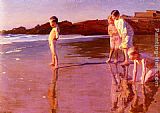 Benito Rebolledo Correa Children On The Beach At Sunset, Valencia painting